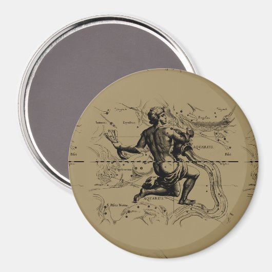 Aquarius Constellation Map Hevelius 1690 op Taupe Magneet (Voorkant / Achterkant)