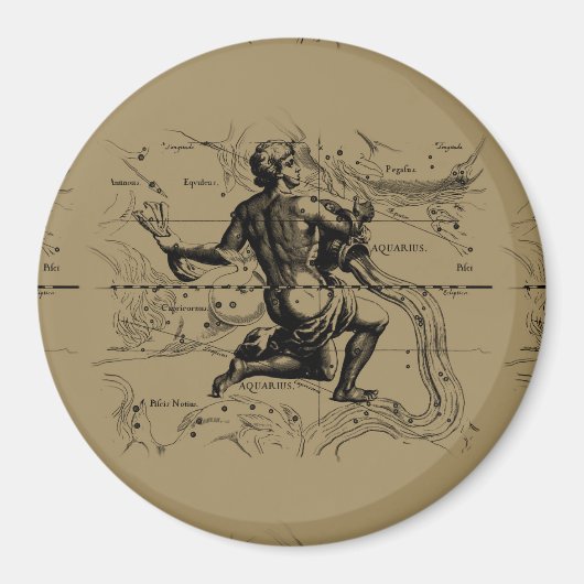 Aquarius Constellation Map Hevelius 1690 op Taupe Magneet (Voorkant)