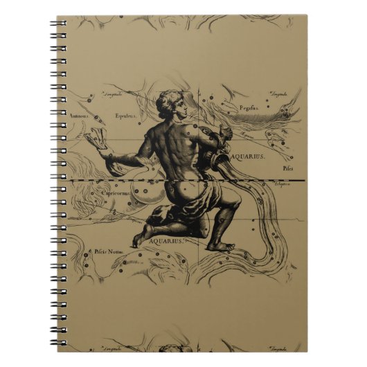 Aquarius Constellation Map Hevelius 1690 op Taupe Notitieboek (Voorkant)