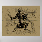 Aquarius Constellation Map Hevelius 1690 op Taupe Poster (Voorkant)