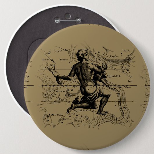 Aquarius Constellation Map Hevelius 1690 op Taupe Ronde Button 6,0 Cm (Voorkant /achterkant)