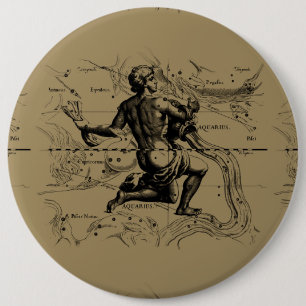 Aquarius Constellation Map Hevelius 1690 op Taupe Ronde Button 6,0 Cm