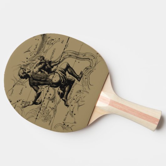 Aquarius Constellation Map Hevelius 1690 op Taupe Tafeltennisbatje (Zijkant)