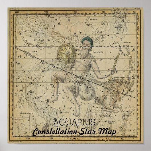Aquarius Constellation Star Map januari Poster (Voorkant)