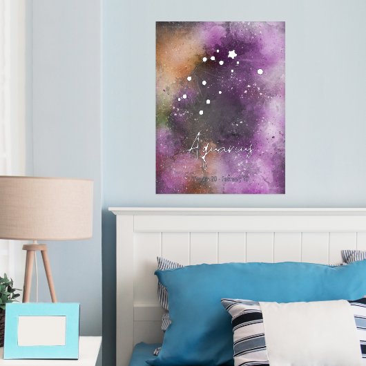 Aquarius Constellation Zodiac Sign Paars Folie Afdrukken (Insitu (Slaapkamer))