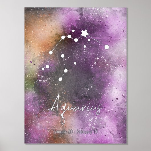 Aquarius Constellation Zodiac Sign Paars Folie Afdrukken (Voorkant)