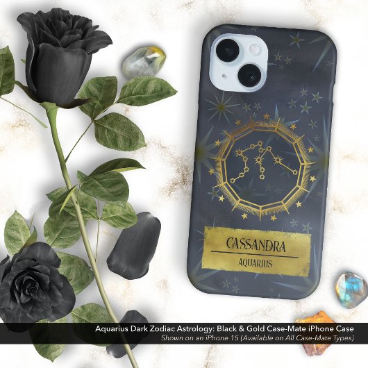 Aquarius Dark Zodiac Astrologie: Zwart en Goud Case-Mate iPhone Case