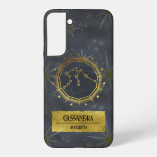 Aquarius Dark Zodiac Astrologie: Zwart en Goud Samsung Galaxy Hoesje