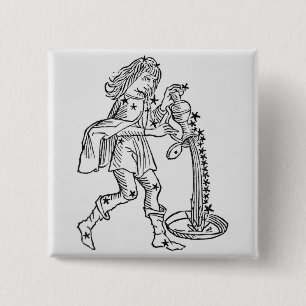 Aquarius (de waterdrager) een voorbeeld uit vierkante button 5,1 cm