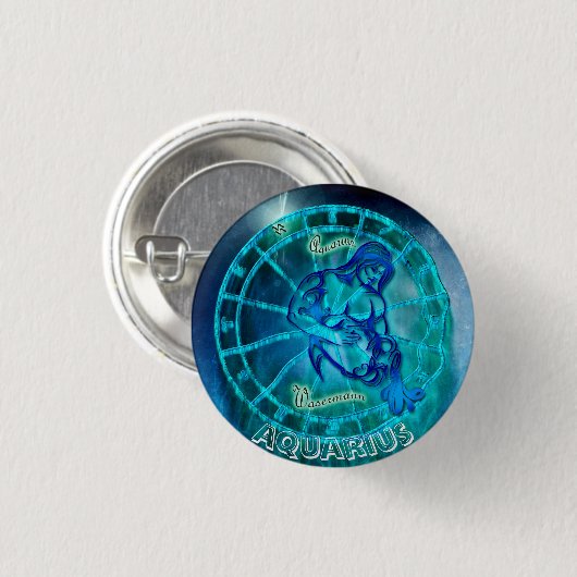 Aquarius de waterdrager Horoscope Ronde Button 3,2 Cm (Voorkant /achterkant)