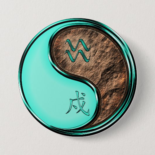 Aquarius & Earth Dog Ronde Button 7,6 Cm (Voorkant)