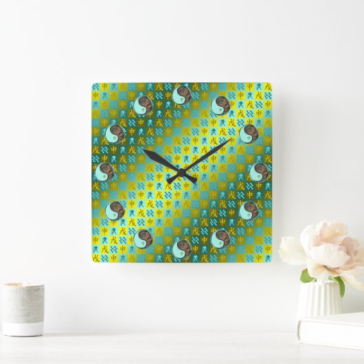 Aquarius & Earth Monkey Vierkante Klok (Huis)