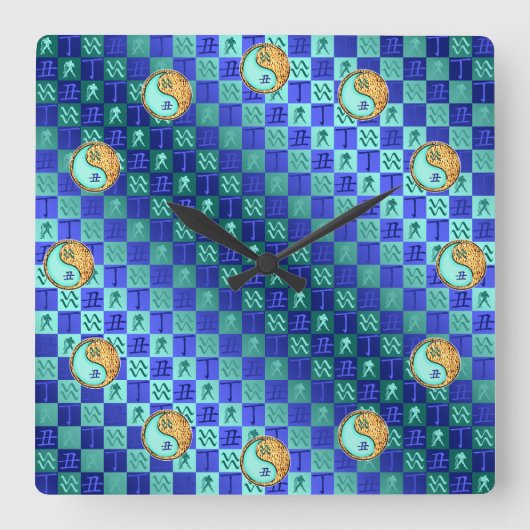 Aquarius & Fire Ox Vierkante Klok (Voorkant)