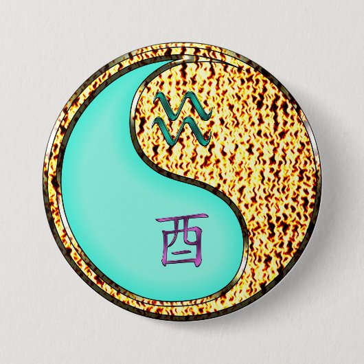 Aquarius & Fire Rooster Ronde Button 7,6 Cm (Voorkant)