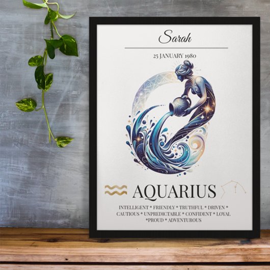 Aquarius gepersonaliseerde elegante Zodiac Waterve Poster