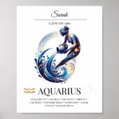 Aquarius gepersonaliseerde elegante Zodiac Waterve Poster (Voorkant)