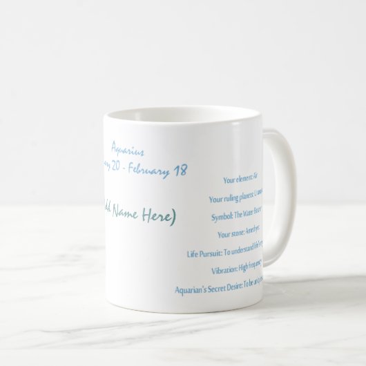 Aquarius - Gepersonaliseerde Mok van de diersoort (Voorkant rechts)