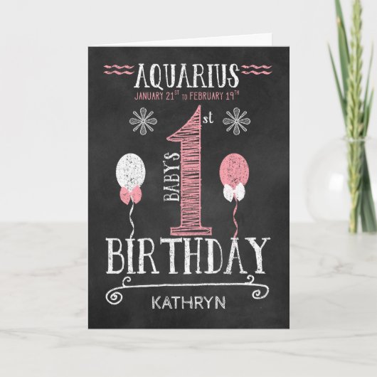 AQUARIUS Girl 1st Birthday Geboren op 21-19 feb. Kaart (Voorkant)