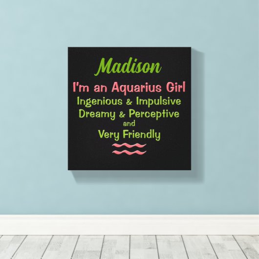 Aquarius Girl Pink en Green met naam Canvas Afdruk (Insitu (Houten vloer))
