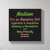 Aquarius Girl Pink en Green met naam Canvas Afdruk (Voorkant)