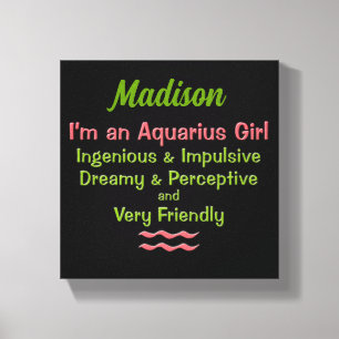 Aquarius Girl Pink en Green met naam Canvas Afdruk
