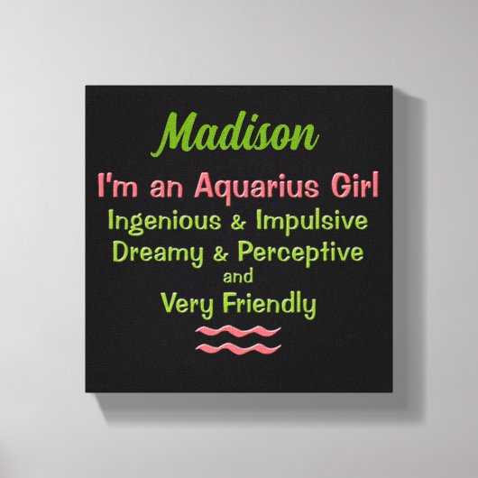 Aquarius Girl Pink en Green met naam Canvas Afdruk (Voorkant)
