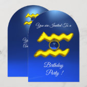 AQUARIUS Gold Aqua Blue Zodiac Birthday Party Kaart (Voorkant / Achterkant)