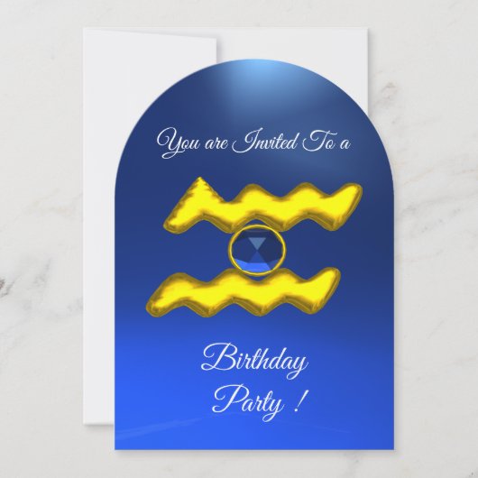 AQUARIUS Gold Aqua Blue Zodiac Birthday Party Kaart (Voorkant)