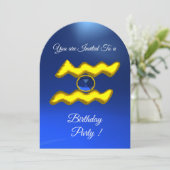 AQUARIUS Gold Aqua Blue Zodiac Birthday Party Kaart (Staand voorkant)