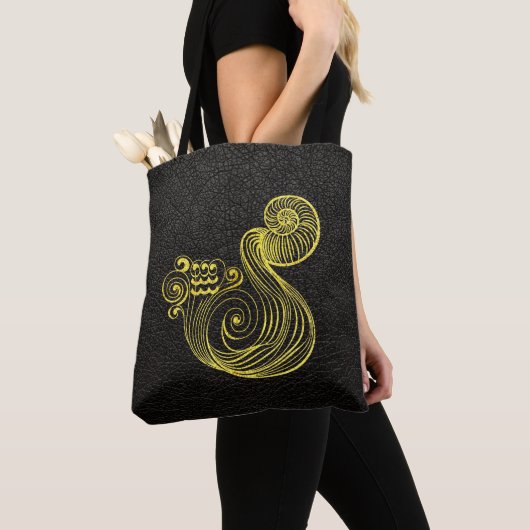 Aquarius Gold op leder Tote Bag (Dichtbij)