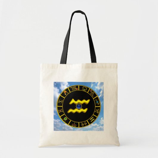AQUARIUS/GOLD ZODIAC BIRTHDAY JEWEL Astrologie Tote Bag (Voorkant)