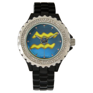 AQUARIUS GOLD ZODIAC BIRTHDAY JEWEL, Blue Sapphire Horloge