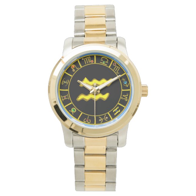 AQUARIUS GOLD ZODIAC BIRTHDAY JEWEL HORLOGE (Voorkant)