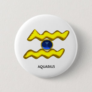 AQUARIUS/GOLD ZODIAC BIRTHDAY JEWEL RONDE BUTTON 5,7 CM