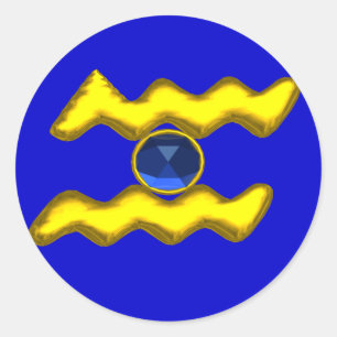 AQUARIUS/GOLD ZODIAC BIRTHDAY JEWEL RONDE STICKER