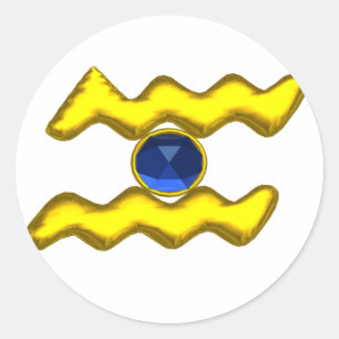AQUARIUS/GOLD ZODIAC BIRTHDAY JEWEL RONDE STICKER