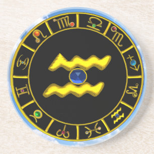 AQUARIUS/GOLD ZODIAC BIRTHDAY JEWEL ZANDSTEEN ONDERZETTER