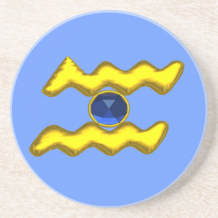 AQUARIUS/GOLD ZODIAC BIRTHDAY JEWEL ZANDSTEEN ONDERZETTER