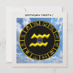 AQUARIUS.GOLD ZODIAC BIRTHDAY SIGN,ASTROLOGY CHART KAART