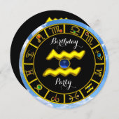 AQUARIUS.GOLD ZODIAC BIRTHDAY SIGN,ASTROLOGY CHART KAART (Voorkant / Achterkant)