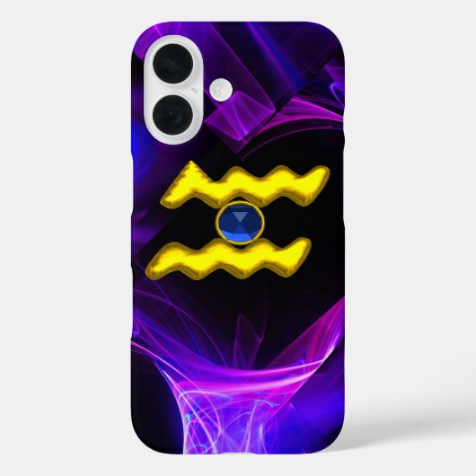 AQUARIUS GOLD ZODIAC SIGN Blue Paarse Fractals Case-Mate iPhone Case (Achterkant)