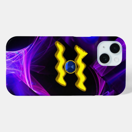 AQUARIUS GOLD ZODIAC SIGN Blue Paarse Fractals Case-Mate iPhone Case (Achterkant (horizontaal))