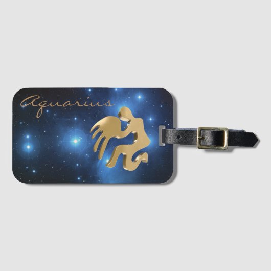 Aquarius golden sign bagagelabel (Voorkant (horizontaal))