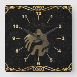 Aquarius golden sign vierkante klok