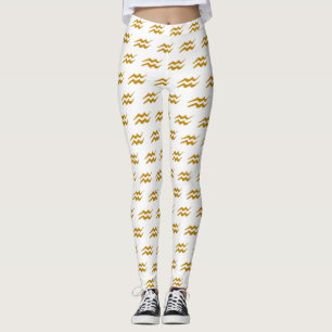Aquarius Golden Zodiac Sign Golden Symbol Leggings