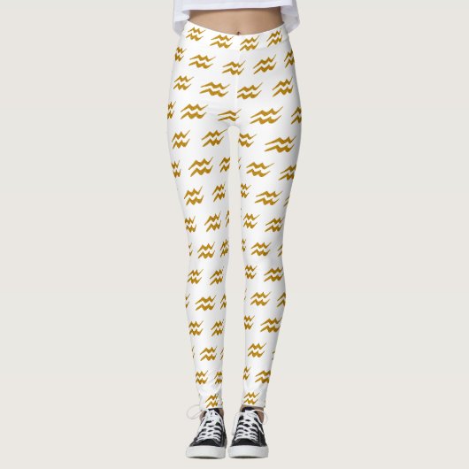 Aquarius Golden Zodiac Sign Golden Symbol Leggings (Voorkant)