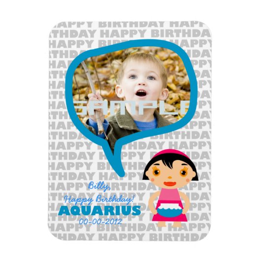 Aquarius Happy Birthday Keepslag voor kinderen Magneet (Verticaal)