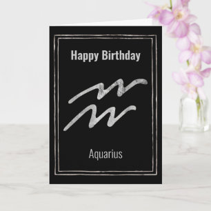 Aquarius Happy Birthday Silver Zodiac-sterbord Kaart