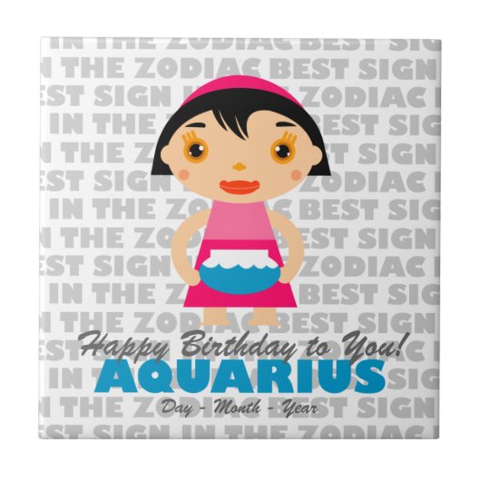 Aquarius Happy Birthday Tegeltje (Voorkant)