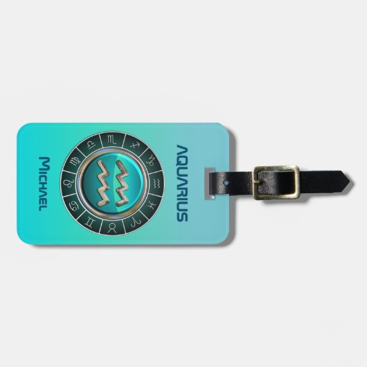 Aquarius - het waterdrager diersymbool bagagelabel (Voorkant horizontaal)